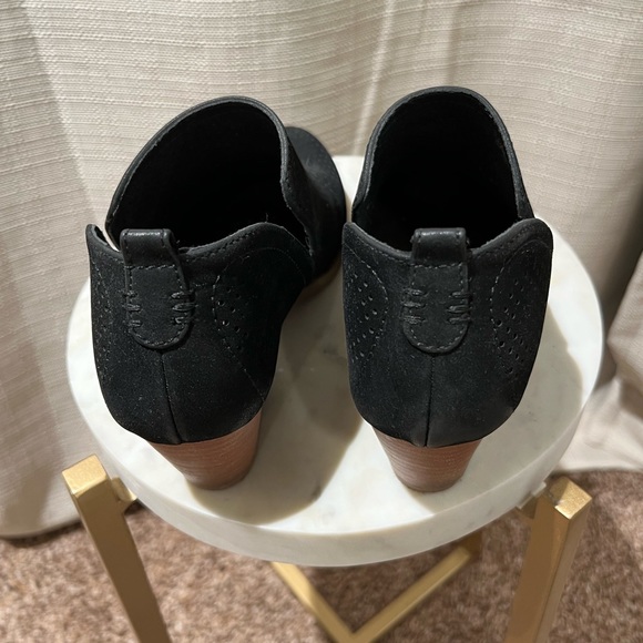 Black faux suede perforated bootie, 2” heel, slip on, women’s size 7.5 - Picture 10 of 12